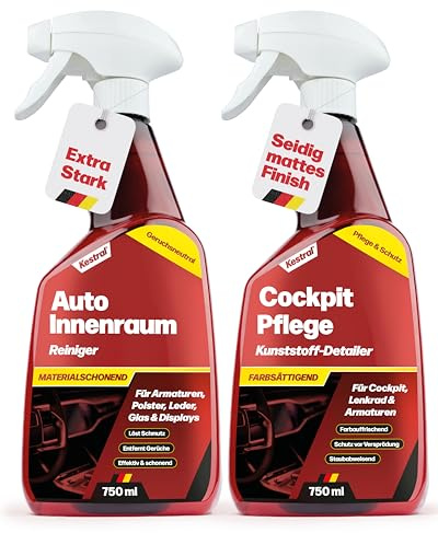 KESTRAL® Auto Innenraumreiniger & Cockpitpflege - Reiniger entfernt effektiv Schmutz - farbsättigende Pflege Dank des Kunstoff-Detailer im MATT-Effekt - für gesamten Autoinnenraum - Made in Germany