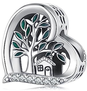 Qings Lebensbaum Charms Anhänger Familie Sterling Silber 925 Herz Charms Baum des Lebens Bead Charme Haus Fits Charm Armbänder Family Halskette Damen Geschenke für Mädchen Tochter Enkelin Kinder