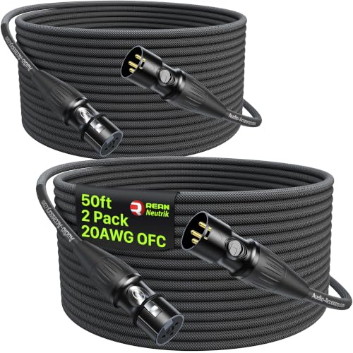 AA AUDIO ACCESSORY Short XLR Cables 15M 2Pack, Gold-Plated Rean Connectors from Neutrik, Kevlar-Reinforced Nylon Braided Microphone Cable, Durable Shielded and Balanced XLR Cable, Male to Female