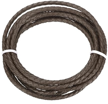 sourcing map Braided Leather Cord, 4mm Round Braided Faux Leather Necklace Cord Bolo Tie String 2 Yard for Jewelry Making Necklace Crafts Beading Braiding 11
