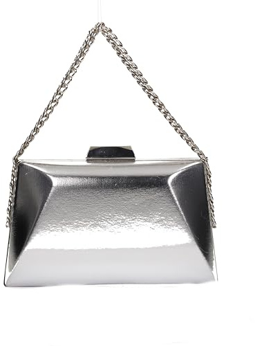 SwankySwans Women's Ophelia Faux Leather Box Clutch Bag, Silver