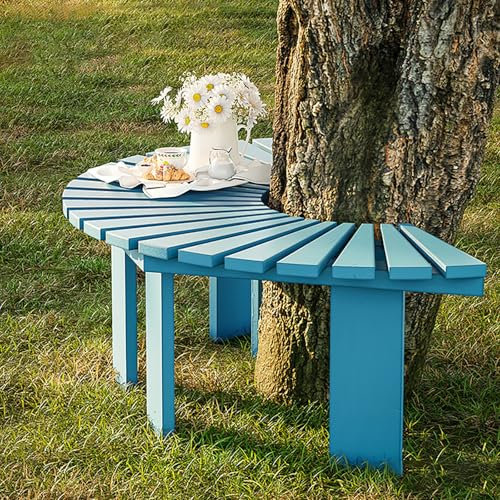 Runde Holz-Baumbank für den Außenbereich, Garten, Terrasse, halbrund, Parkbank für Hof, Veranda, Rasen, Balkon, Hinterhof, Sitzmöbel, 23-Sitzer, Zweisitzer (Cyan)