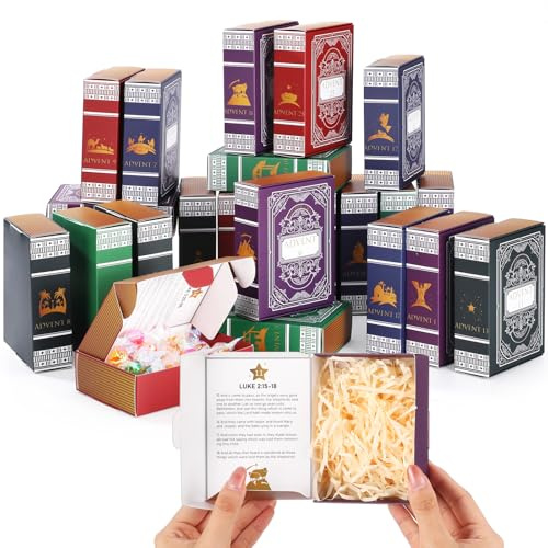 Fullhawl 25 cajas de calendario de Adviento para cuenta regresiva de Navidad, libros de cuentos de belén, cajas de calendario de Adviento, decoración para chimenea, chimenea, ventana, estantes,