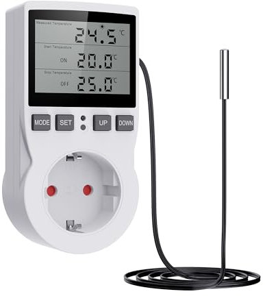 Digitaler Temperaturregler Steckdosen Heizung Kühlen Thermostat mit Fühler Steckdose und Sonde LCD Bildschirm für Gewächshaus,Aquarium,Terrarium,Reptilien