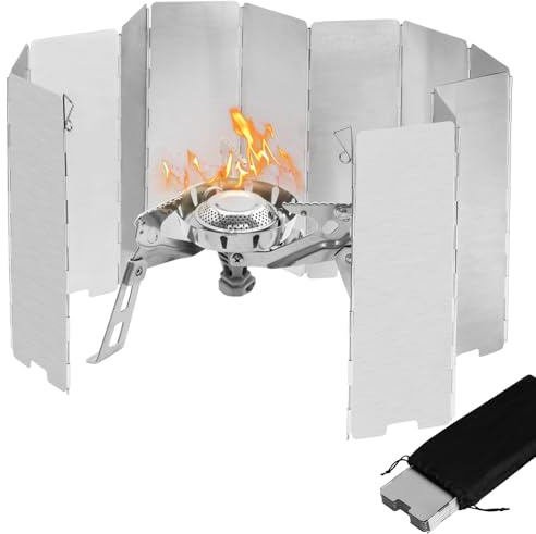 Adiwo Windschutzscheiben für Camping, Windschutz für gaskocher, Faltbar Aluminium Windschutz, Camping Gasherd Windschutz Kochgeschirr Ausrüstung Camping kocher Windscreen