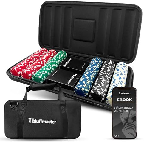 Bluffmaster Professioneller Poker-Koffer – Poker-Set mit 300 Chips, wasserdichten Karten, Ebook mit Anleitung und Strategien, Tragegriff, ideal für Texas Hold'em