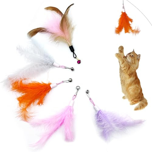 NJCXOLA 5 Stück Cat Feather Toys Ersatz, katzenspielzeug, Federspielzeug für Katzen Spielzeug, Katzenangel, inklusive Nachfüllungen für natürliche Katzenfedern