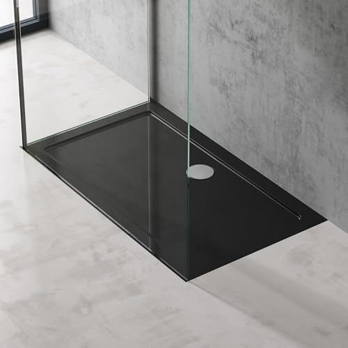 doporro Piatto Doccia Rettangolare 70x120x4 cm con Superficie Antiscivolo | Colore Nero, Installazione a Filo Pavimento o in Appoggio, Installazione in Appoggio o a Filo, Piletta di Scarico Non Inclusa