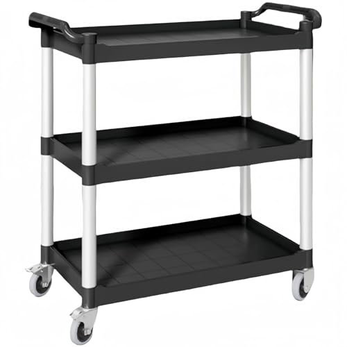 pykaaiiu Servierwagen Edelstahl 3 böden mit Rollen，küchenwagen Edelstahl Küchen rollenwagen für Hotels, Krankenhäuser, Schulen (101 * 50 * 98CM)(Schwarz)