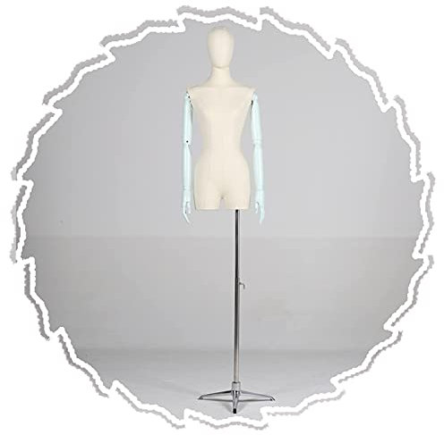 WOTZOV Weiblicher Schaufensterpuppen-Torso-Körper, verstellbare Schneiderpuppe mit Kopf, Modell-Requisiten zur Präsentation von Kleidung und Kleidern, Metall-Stativständer, 4 FA