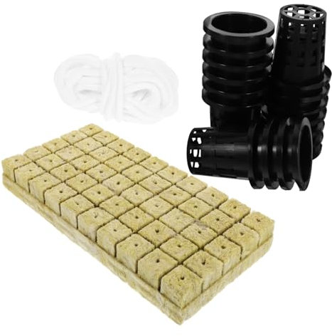 OFFSCH Hydroponik Pflanzgefäß Satz Für Haus Und Garten Selbstbewässerndes Pflanzset Mit 25x25x40mm Mineralwollewürfeln Kunststoffpflanzkorb Und Baumwoll Dochtschnur