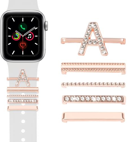 MWOOT Set med 5 berlockarmband kompatibla med Apple Watch Series 10 9 8 7 6 5 4 3 2 1 (Utan band), bokstavshängen