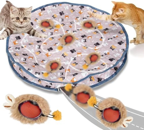 Mapille Giocattolo Interattivo di Palla per Gatti da Caccia Simulato, Giocattoli Interattivo per GattiPalla con Tappetino Giocattoli da Caccia per Gatti da Interni