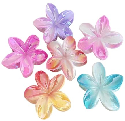 KEQAR Lot de 6 jolies pinces à cheveux en forme de fleur, accessoires pince à cheveux hawaïens, pince cheveux femme, cadeaux cute pour femmes, adolescentes et filles