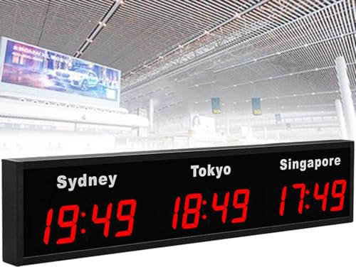 Horloge mondiale, 3/4/5 fuseau horaire de la ville, horloge murale numérique à LED, horloge murale d'intérieur multi-fuseaux horaires, horloge murale mondiale pour bureau/maison/salon/école, 4