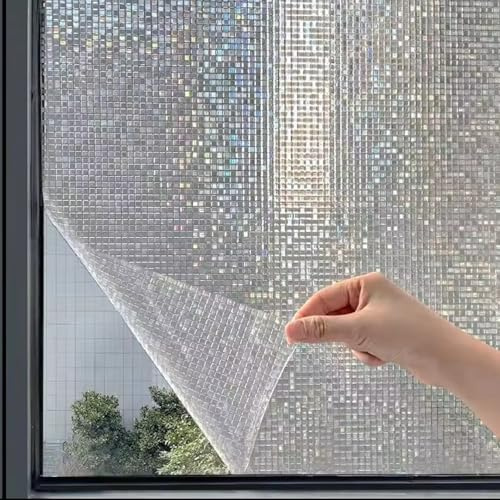 Avoid Fensterfolie Mosaik – Sichtschutzfolie Fenster selbsthaftend – Fensterfolie Blickdicht – Regenbogeneffekt bei Sonnenlicht – UV Schutz innen inkl. Rakel, Messer & Pflanzensprüher (120x300 cm)