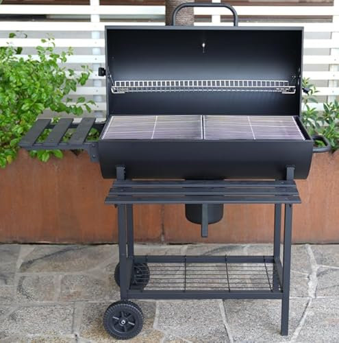 TEENO Carrello per barbecue in legno,Grill XXL a carbone con coperchio, termometro,Cassetto per cenere,Guanti anti-ustioni, Svento regolabile,Grande barbecue al carbone di legna (With cloth cover)