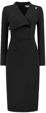 Hobemty Women's Lapel V Neck Long Sleeve Work Knee Length Pencil Dress | Lapel V neck, long sleeve, slip back. Great for work, meeting, cocktail, funeral, church, wedding.