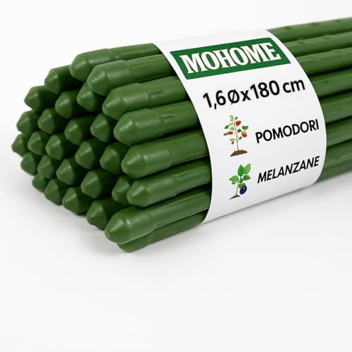 MOHOME Bastoncini Supporto Piante Rampicanti Set 50 Cannette Acciaio Plastificato Bastone 1,6 Ø x 180 cm Tutore Verde Giardino Orto Pomodori Melenzane