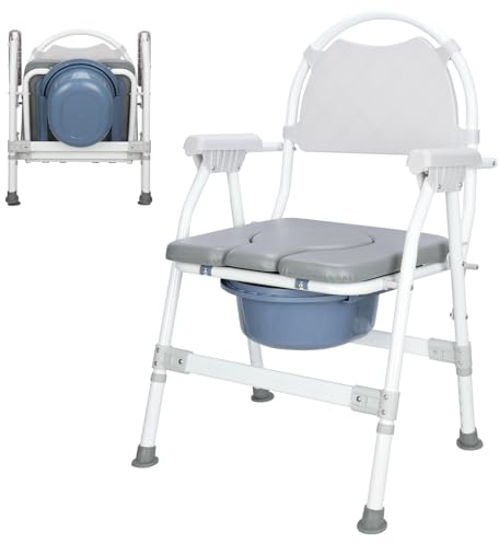supregear Sedia Da Toilette Pieghevole, Sgabello Da Bagno/doccia con Altezza Regolabile E Secchio Rimovibile, Seduta Imbottita E Meccanismo di Sicurezza, Comodino per Anziani, Disabili, Grigio