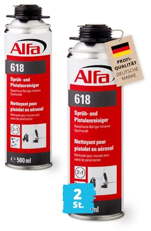 2x Alfa Sprüh- & Pistolenreiniger 500 ml – Universal-Reiniger – Sprühventil | Profi-Qualität - Entfernt frischen Bauschaum, Klebstoffreste, Öl und Fett - inklusive Ventil und Pistolenaufsatz