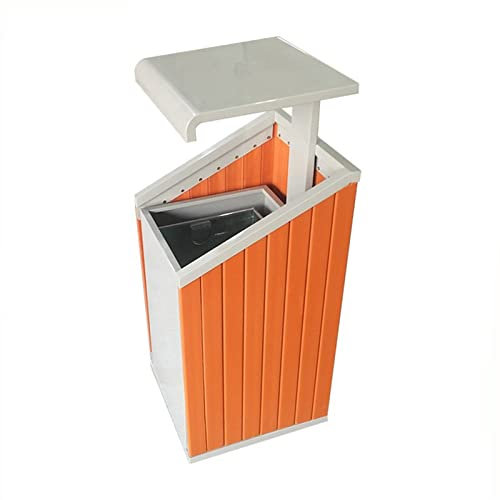 cubo de basura exterior Contenedor de reciclaje for exteriores con tapa superior, contenedor de basura comercial grande, 2 paneles de madera de plástico y cubo interior extraíble, contenedor de residu