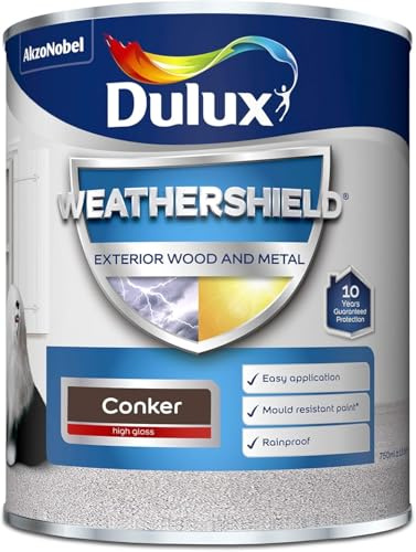 Dulux WeatherShield Exterior Wood & Metal High Gloss Easy Application Rainproof Mould Resistant Paint Conker 750ml