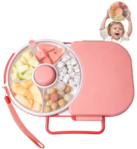 Kinder Snackbox mit Fächern und Deckel, 2 In 1 Tragbarem Multifunktionale Baby Snack Spinner Box Set, Sicher Versiegelter Reusable Snackteller Brotdose Jausenbox für Outdoor Schule Familien Party