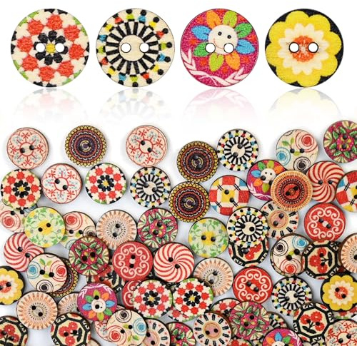 JAXICREY Bunte Knöpfe, 100 Stück Bunte Holzknöpfe Knöpfe Kaufen Bunt Kinderknöpfe zum Basteln Bastelknöpfe zum Annähen Klein Wood Buttons 15mm Mit 2 LöCher für NäHen Basteln Handwerk Deko DIY