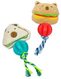 DAFORERAL 2PCS Plush Dog Toy With TPR Spiky Ball And Cotton Rope, Food Shape Chew Toy With BB Squeaker For Interactive Play And Dental Care