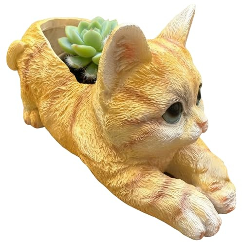 Maceta para plantas de gato de interior | Decoración jardinera de resina con | Soporte para plantas para uso doméstico, para interior y exterior, casa, librería, entrada, paisaje, salón, oficina