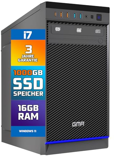 GMR Ultra i7 Office PC - Business Office Computer | 3 Jahre Garantie | 16 GB RAM | 1000GB SSD M.2 | DVD±RW | USB 3 | Windows 11 Pro | WiFi-Bluetooth