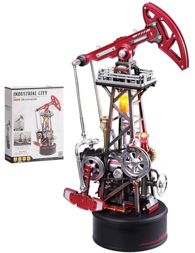 ROBOTIME 3D Puzzle Oil Pump Jack Model Kit for Adults – Mechanical DIY Building Set with Lights & Motion, PVC Engineering Model Toy Gift for Collectors & STEM Lovers, CGL03