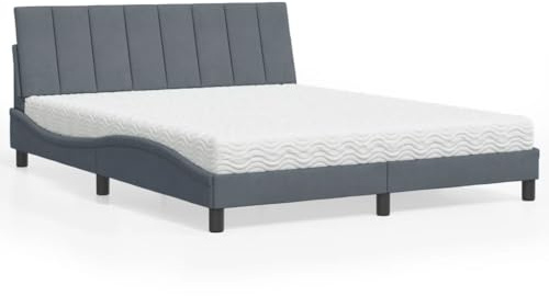 Ordellia Hanko Säng med madrass, mörkgrå, 160 x 200 cm, sammetsöverdrag, vågformdesign, komfortskummadrass, för sovrum