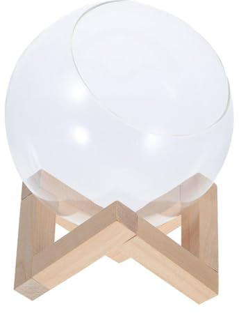 SUPVOX Terrarium en Verre Transparent 15 Cm avec Support en Bois Naturel, Vase Hydroponique pour Plantes D’intérieur, Décor de Bureau Compact, Station Propagation Plante Décorative