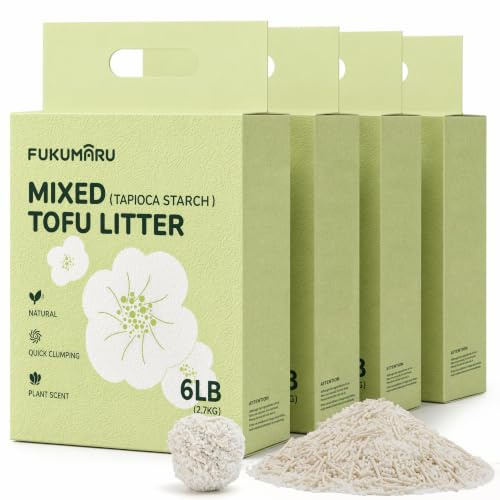 FUKUMARU Tofu-Kattströ med Kassava – Klumpbildande, Effektiv Luktkontroll, 10,8kg / 24l, Fast Klumpbildning, Enkel att Ösa, Luktkontroll, Doft av Gardenia.
