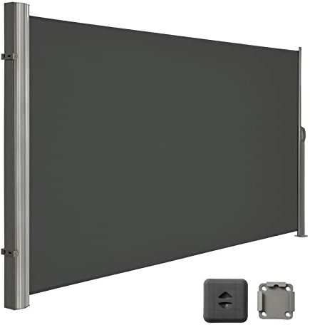 LARMNEE Alu-Seitenmarkise, ausziehbar, 180 x 400 cm, Sichtschutz, Sonnenschutz, Blickdicht, Seitenrollo, für Balkon, Terrasse, Garten, Dunkelgrau EGY184BP02