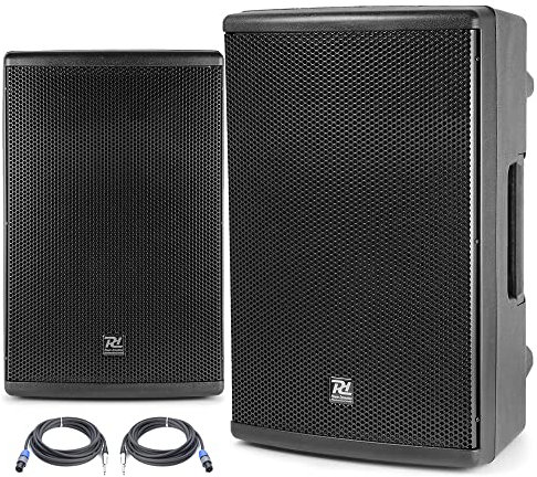 Power Dynamics Pair of PD412P 12 Inch Passive DJ Speakers 1200W with Stage Monitor Design, 35mm Pole Mount, Includes Professional 10m Speaker Cables for DJ, Live Band & Events