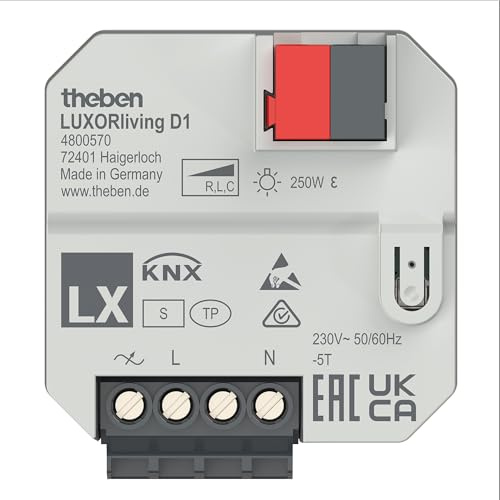 Theben 4800570 LUXORliving D1 Unterputz-Universal-Dimmaktor 1-fach | UP, 250 W, automatische Lasterkennung, 2 Binäreingänge, einstellbare Dimmkurve, LED, ESL, Glüh-/Halogenlampen, Trafos