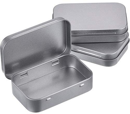 Hotop 3 Pack Metal Rectangular Empty Hinged Tins 3.75 x 2.45 x 0.8 Inch Box Containers with Lids Mini Portable Box Small Storage Kit, Home Organizer (Silver)