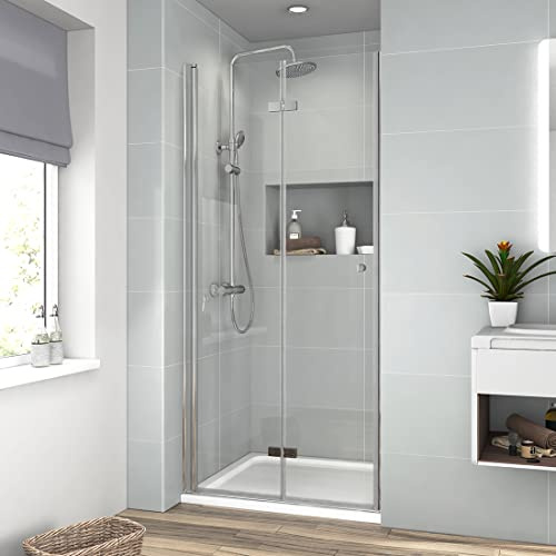 EMKE Duschtür 80cm Klappbar Nischentür Nische Falttür Duschabtrennung Duschkabine 6mm ESG Glas Pendeltüren 185 cm