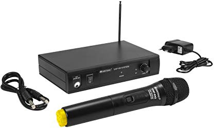 Omnitronic VHF-101 - Sistema de micrófono inalámbrico (215,85 MHz, unidad de recepción y micrófono de mano con tecnología PLL)