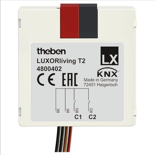 Theben 4800402 LUXORliving T2 I 2-fach Binäreingang-Tasterschnittstelle I Softwarefunktionen Schalter/Taster, Dimmen, Jalousie I Für KNX Smart-Home System LUXORliving