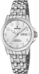 Festina Damenuhr Analog aus Edelstahl 316l Silberfarben | Quarzwerk, Widerstandsfähiges Mineralglas, Wasserdicht 10 ATM, Kalender F20455/1
