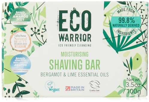 Eco Warrior Shaving Soap Bar | Shaving Bar For Men & Women | Vegan, Natural, eco friendly, Cruelty-Free | No SLS or Parabens | Contains Moisturising Coconut Oil & Shea Butter, Bergamot & Lime | 100g