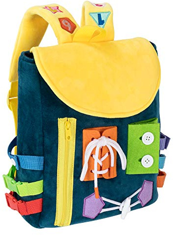 Busy Board - Toddler Backpack with Buckles and Learning Activity Toys - Develop Fine Motor Skills and Basic Life Skills - Learn to Tie Shoes - Children's Travel Toy