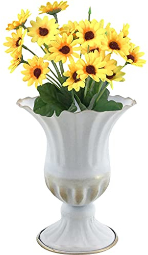 Kelendle Classic Urn Planter Pedestal Vase Planter Rustic Metal Flower Vase Bowl Indoor Outdoor Vintage Flower Pot for Tabletop Decoration Events Weddings 6.3 H 4.9 D White