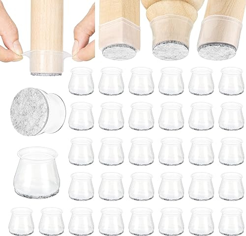 Aneaseit Stuhlbeinkappen - 38 mm - 32 Kappen Rund & Transparent - Stuhlbeinschoner aus Silikon mit Filz auch für Tischbeine, Sessel oder Gartenmöbel - Medium