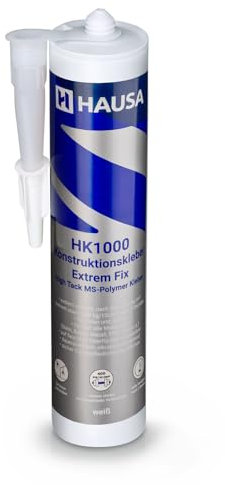 HAUSA Colle de construction HK1000 Extrem Fix Extrêmement forte et rapide Colle de montage professionnelle pour tout intérieur et extérieur Montage simple solide et rapide 1x 290ml Blanc