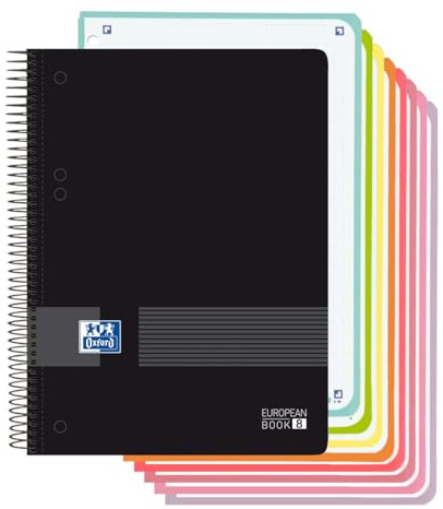 Oxford, Cahier A5 quadrillé 5 x 5, couvercle en plastique, 160 feuilles, 8 boîtes de couleur, carnet microperforé Noir